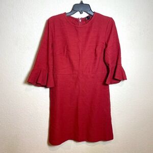TOPSHOP Mini Dress Womens Size 10 Red 3/4 Flared Sleeve Above The Knee Pockets